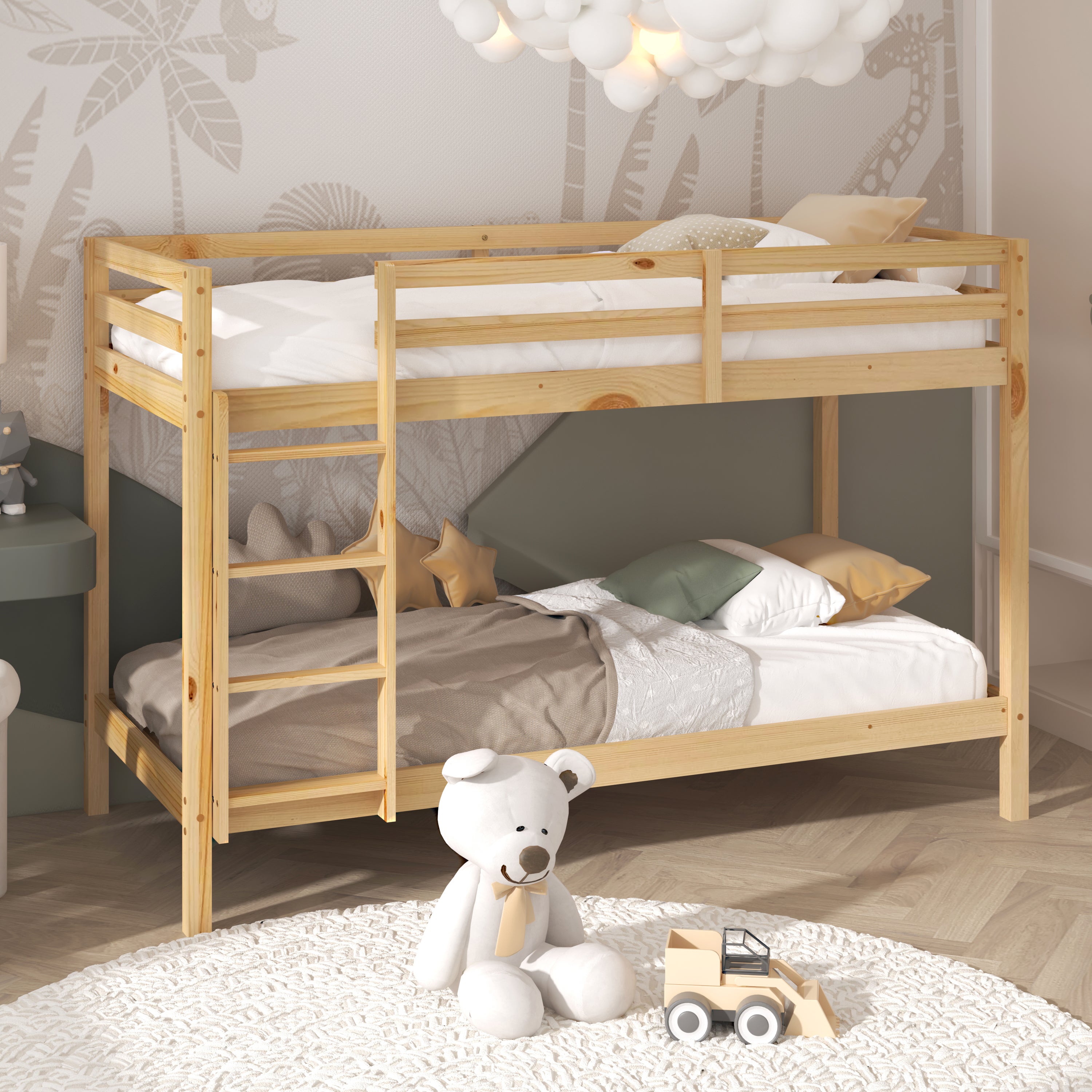Lit Superposé 2 Places En Bois Gris - Sans Matelas - Occasion En Bon état