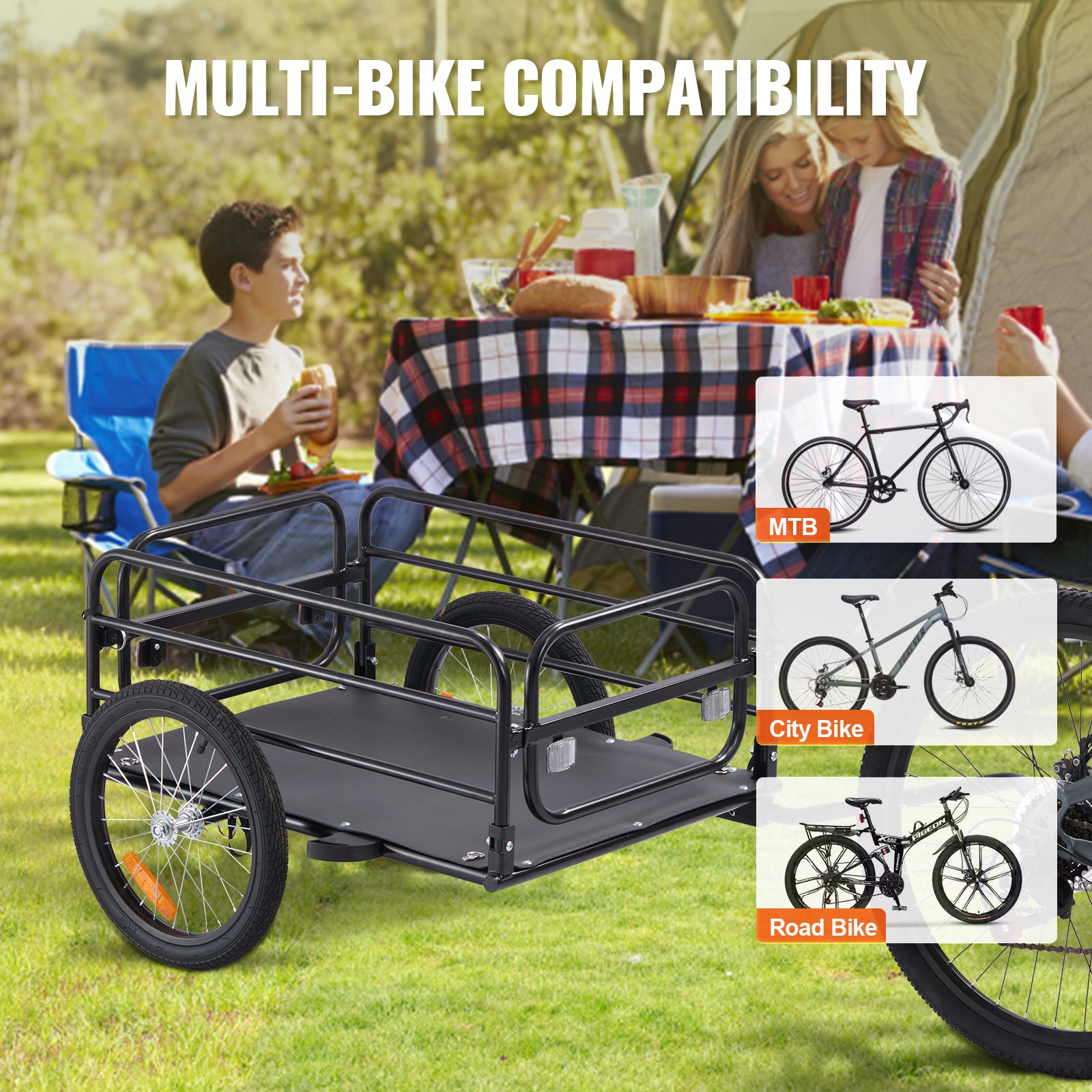 Remorque de vélo,VEVOR capacité de charge de 72,5 kg,chariot de vélo,rangement compact pliable et dégagement rapide avec attelage,roues de 406 mm, - 6