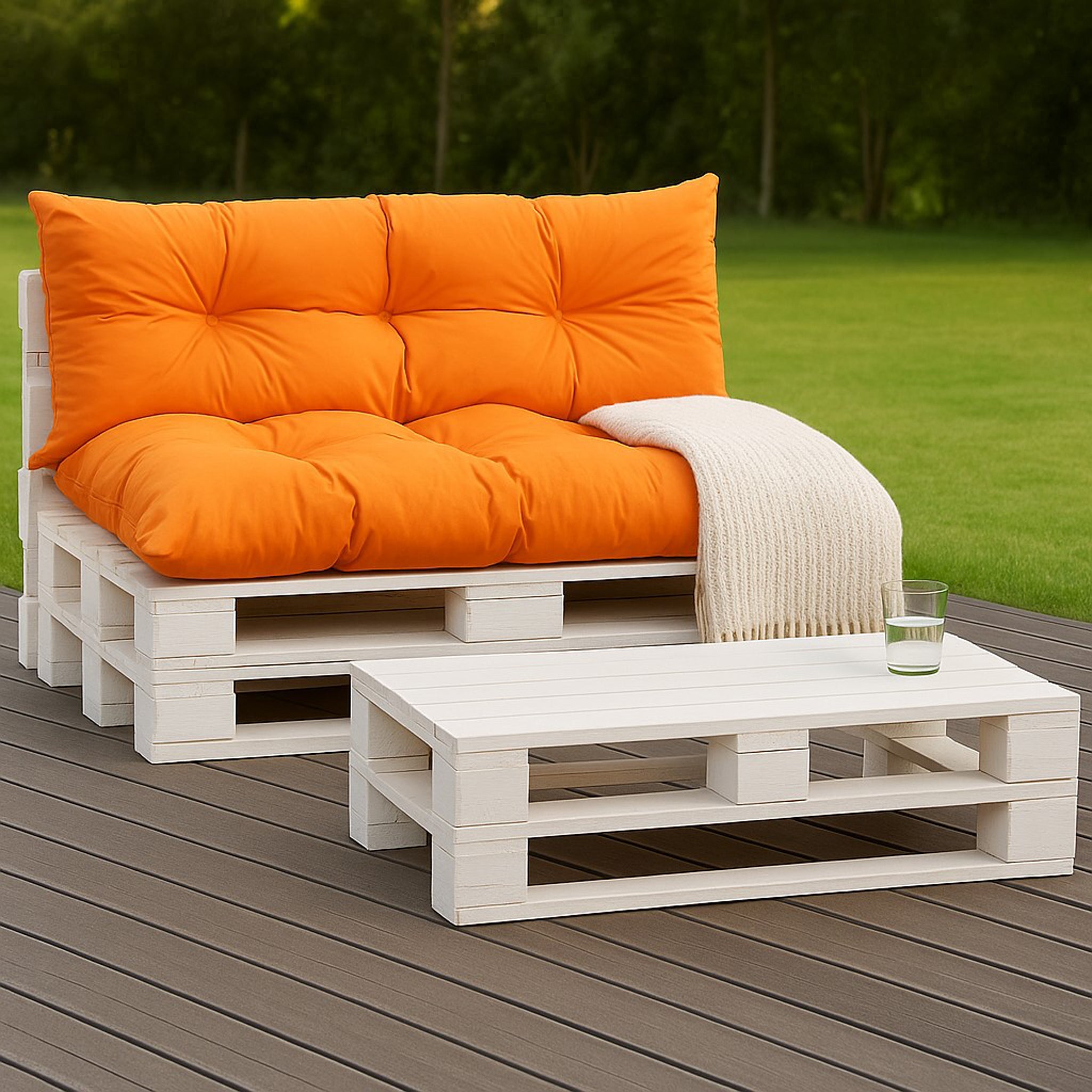 Set coussins pour palettes 120x50 avec dossier 120x40 orange – coussins extérieurs pour canapé palette, matelas de jardin épais - 5