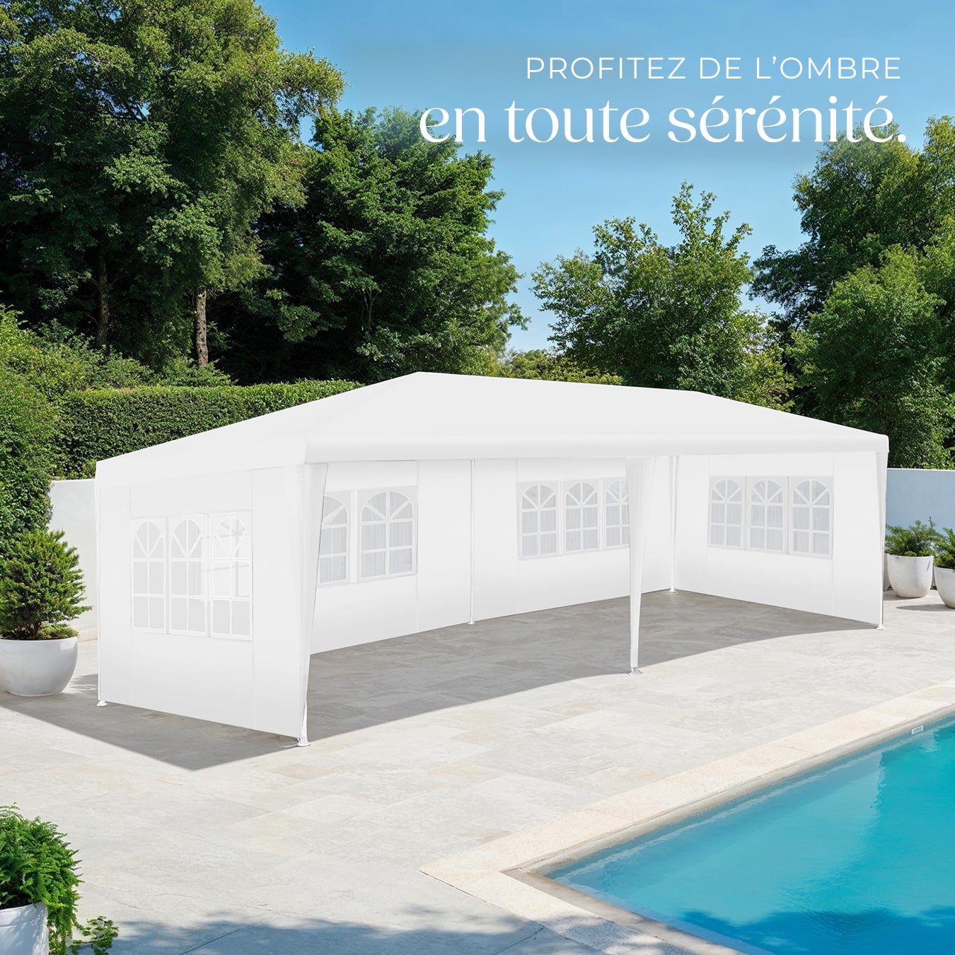 Pavillon imperméable en polyéthylène et acier 6x3 m avec 5 faces latérales amovibles protection UV TECTAKE - 8
