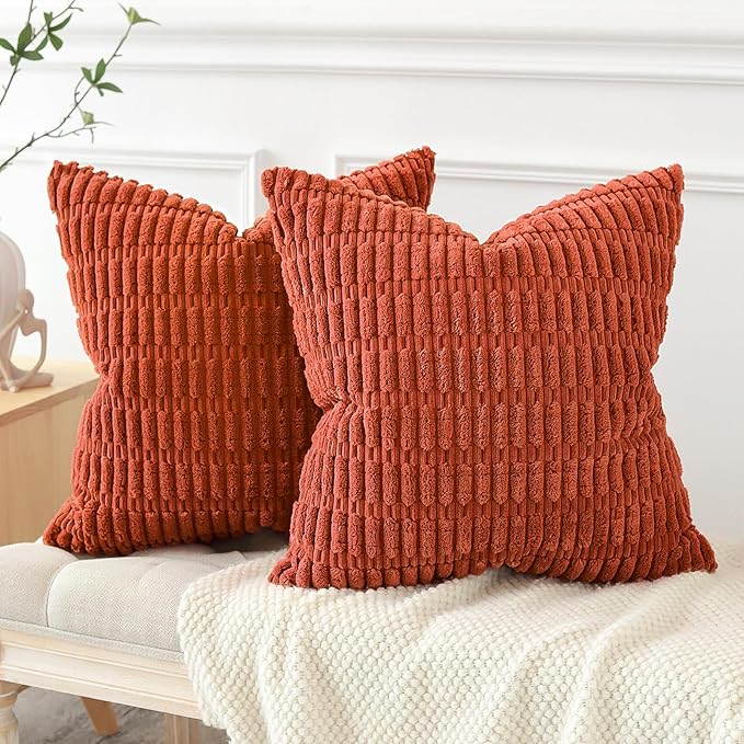 Lot de 2 Housses de Coussin Velours Côtelé Rouille, Douces et Décoratives 45x45cm pour Salon et Chambre - 4