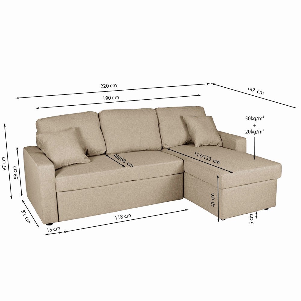 Canapé d'angle ODEON convertible, coffre et réversible / Beige - 4