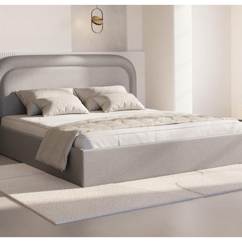 Łóżko ze skrzynią 160 x 200 cm - Melanżowa tkanina - Jasnoszary + Materac - FIREZA