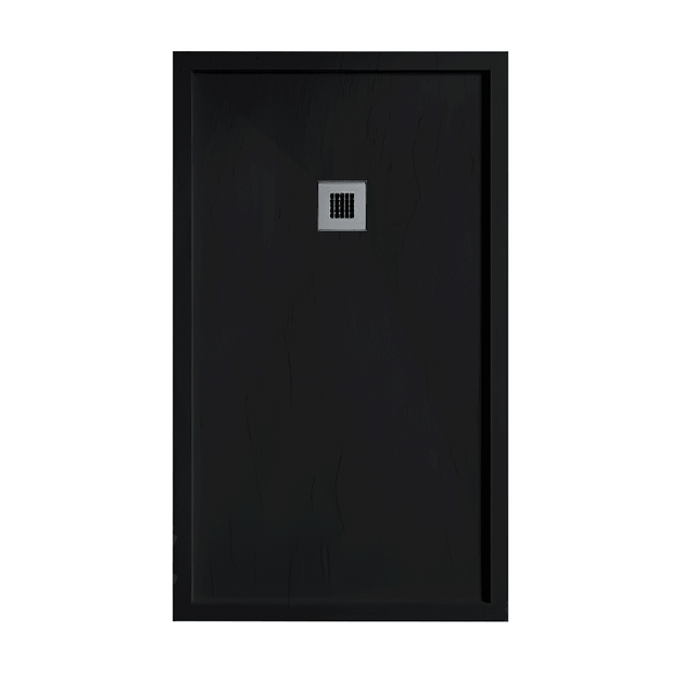 Receveur de douche 90 x 90 cm extra plat noir en résine minérale SARIN Acier inoxydable
