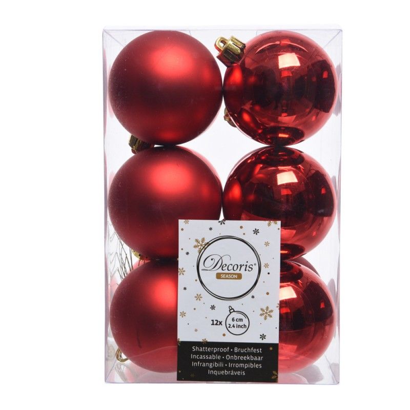 CAIXA DE 12 BOLAS VERMELHAS DECORATIVAS PARA ÁRVORE DE NATAL Ø6cm - 6