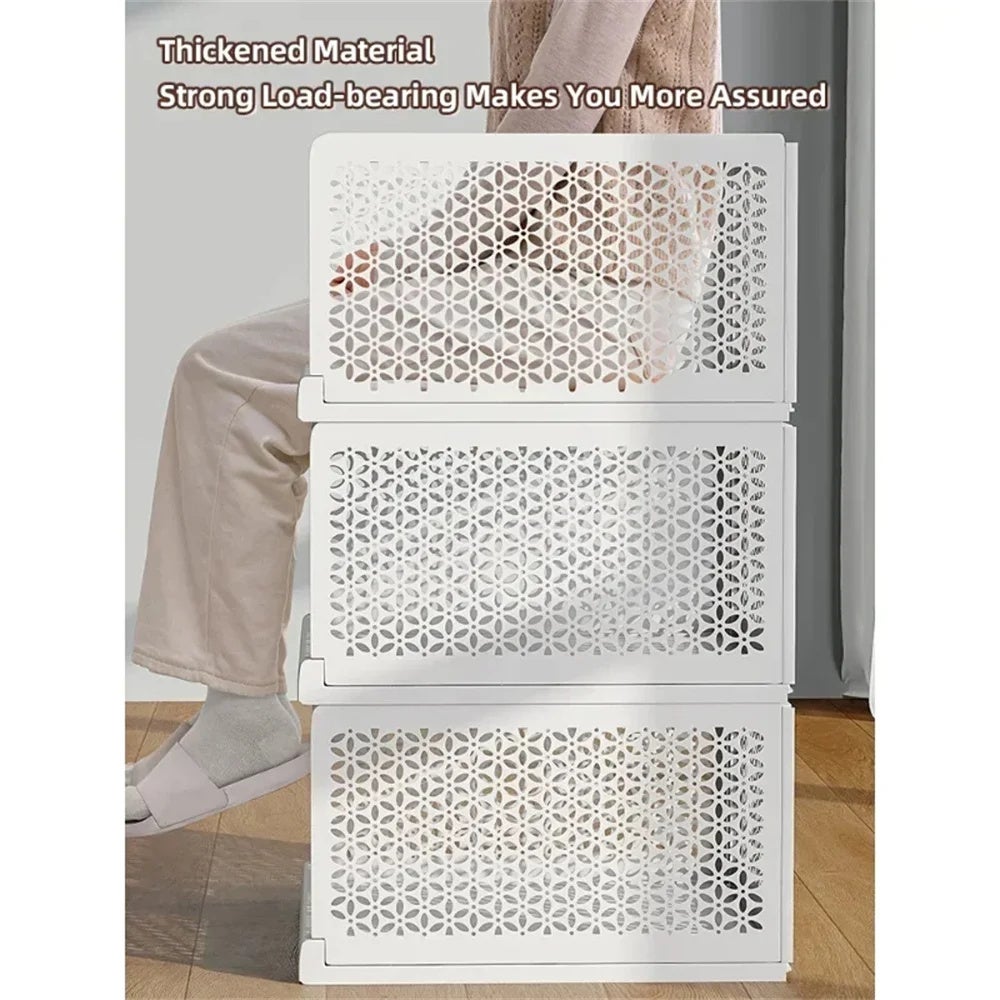 Lot de 2 organiseurs de placard empilables en plastique – boîtes de rangement ventilées pour vêtements, serviettes et séparation efficace d’étagères - 9
