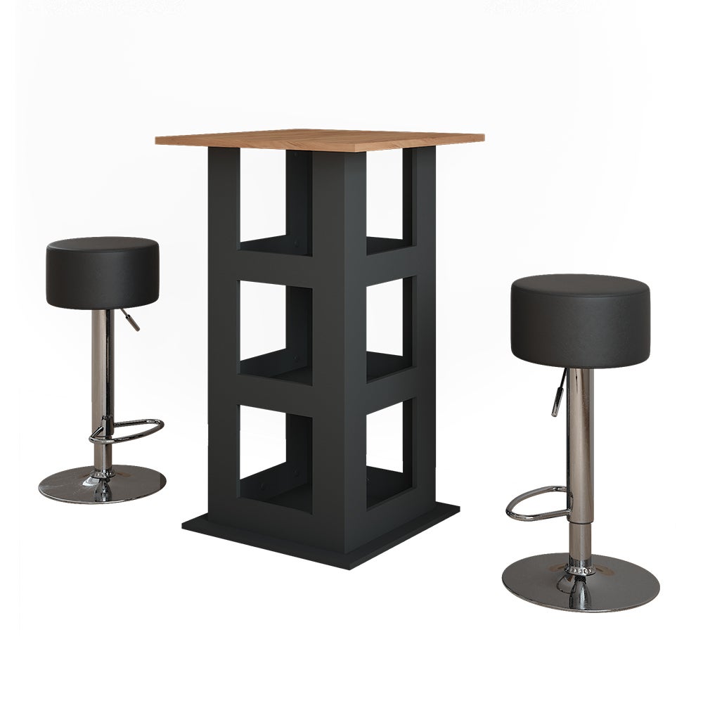 Vicco Zestaw stołu barowego Repose, Złoty dąb power/antracyt, 65 x 65 cm z 2 stołkami barowymi