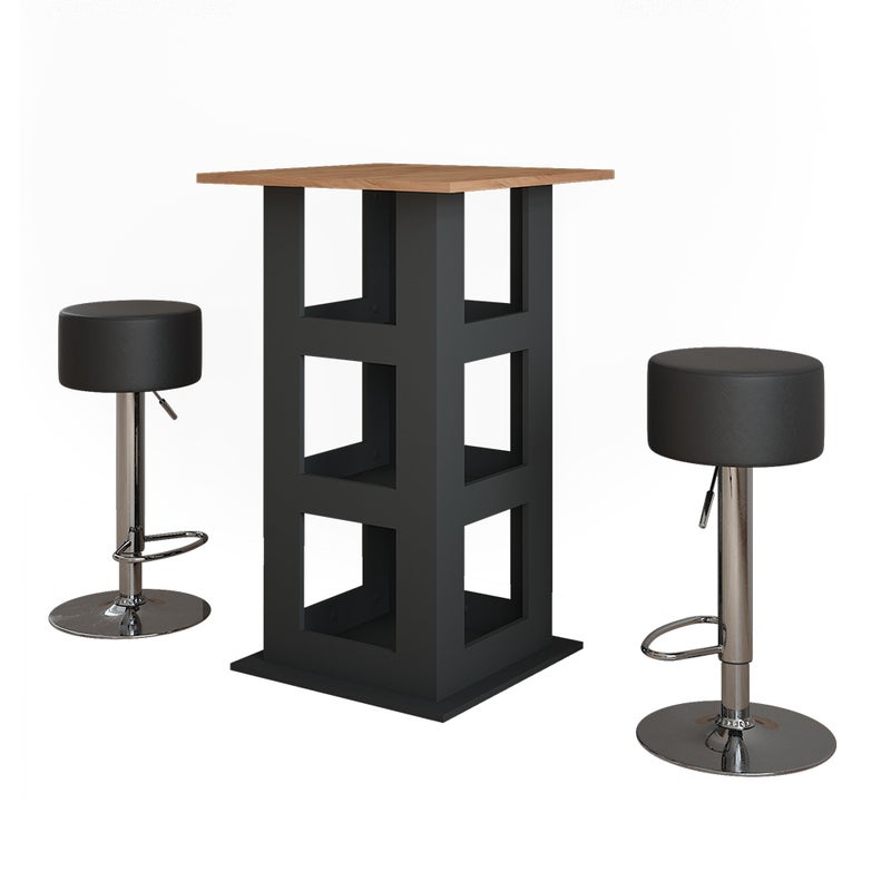 Vicco Zestaw stołu barowego Repose, Złoty dąb power/antracyt, 65 x 65 cm z 2 stołkami barowymi