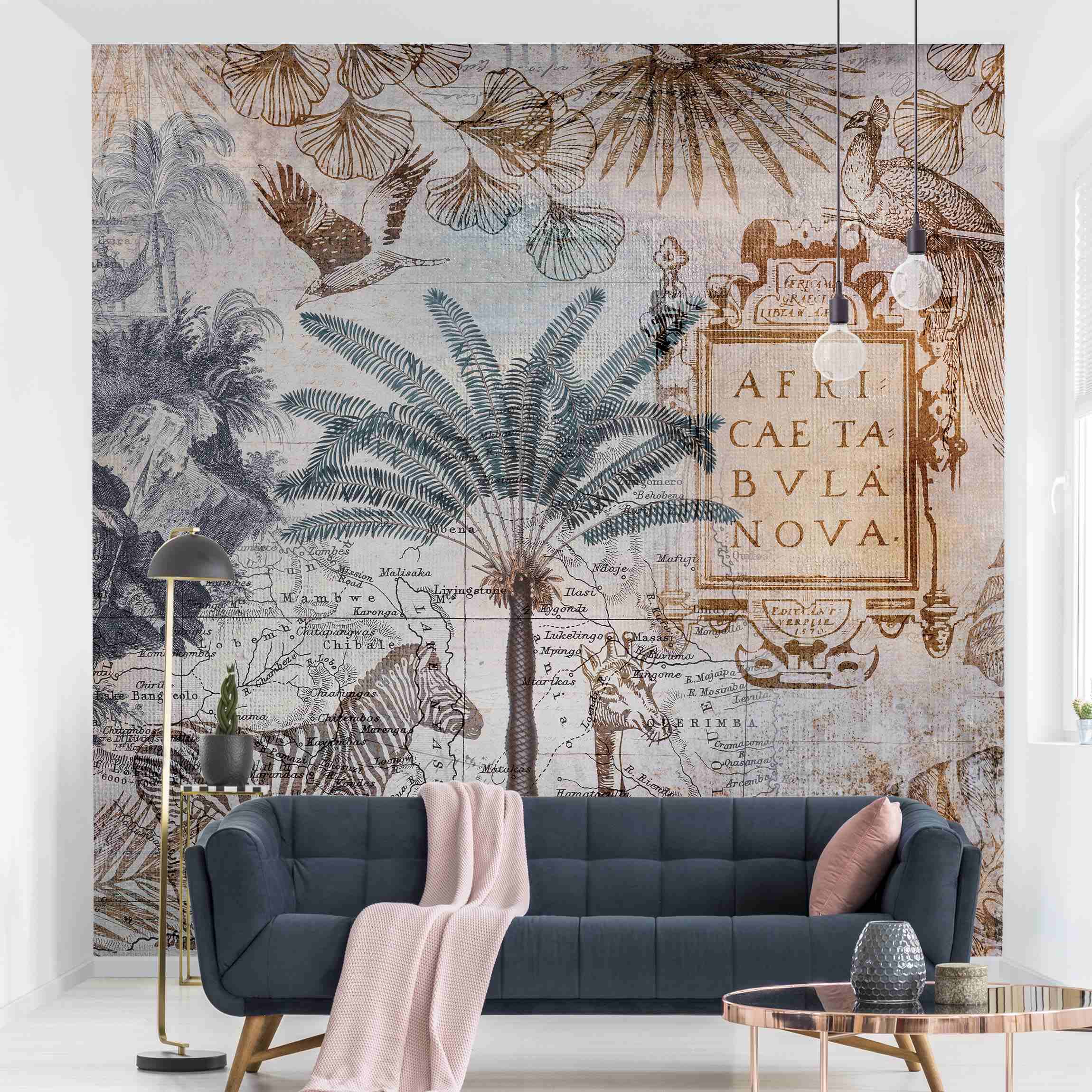 Papel pintado fotomural tropical frases vintage arte animales áfrica 274 - salón dormitorio cocina - tnt 288 x 288 cm adhesivo