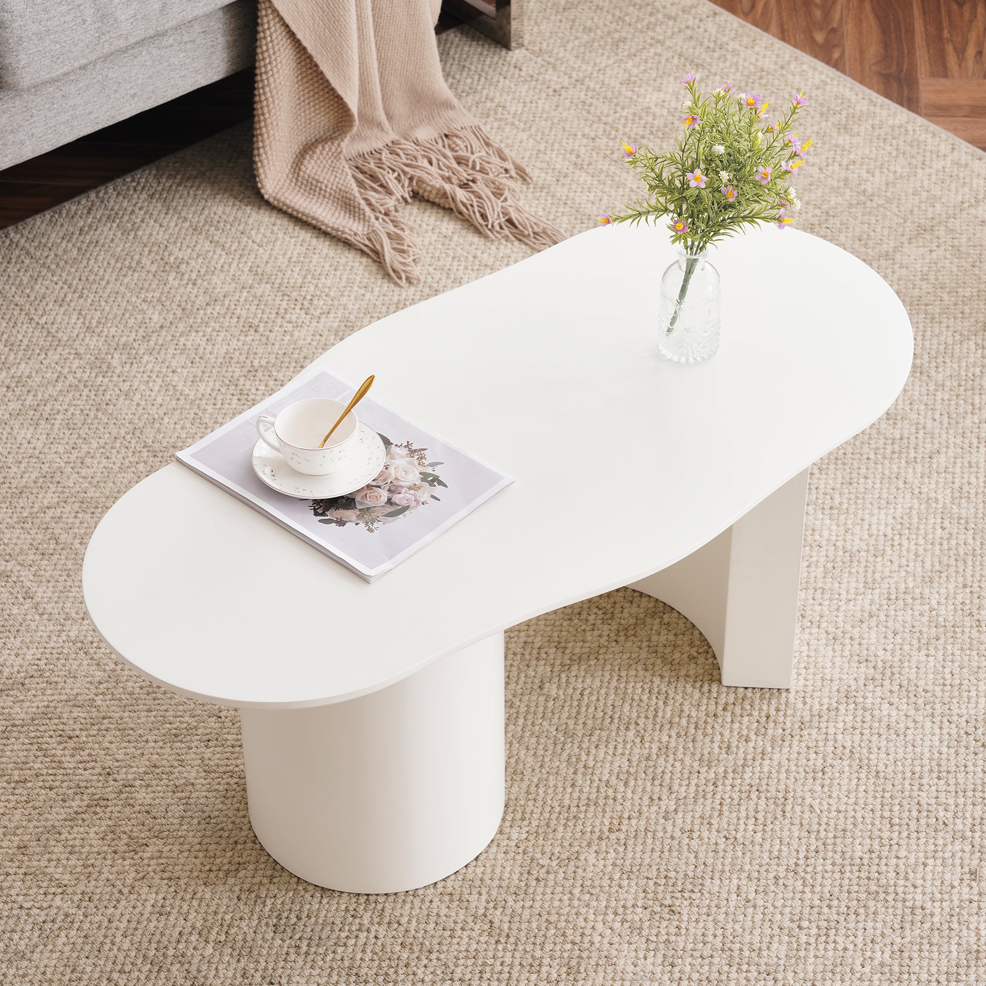 Table de thé incurvée irrégulière - plaque de fibres, finition laquée grillée, blanc - 2