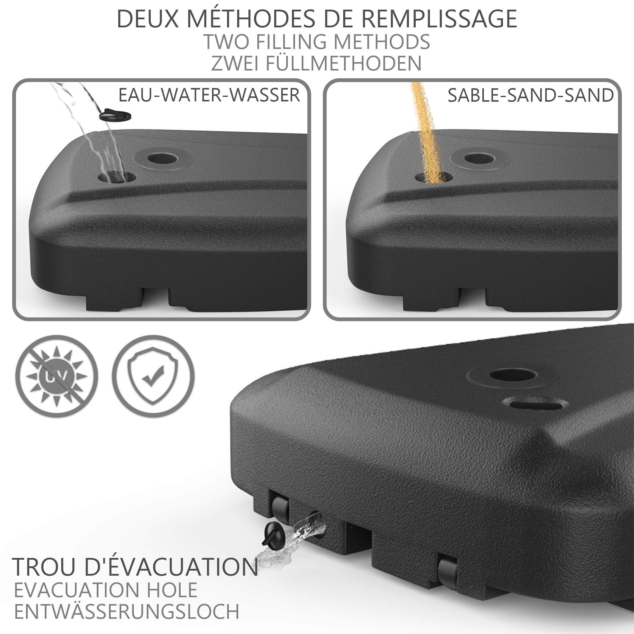 Dalle de lestage pour pied de parasol déporté - HDPE - 100kg sable ou 60L eau - base pour pied en croix - VOUNOT® - 3