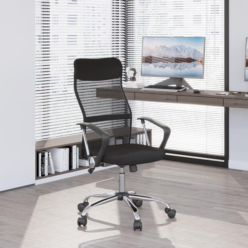Fauteuil de bureau manager grand confort dossier ergonomique hauteur assise réglable pivotant tissu maille noir - 2