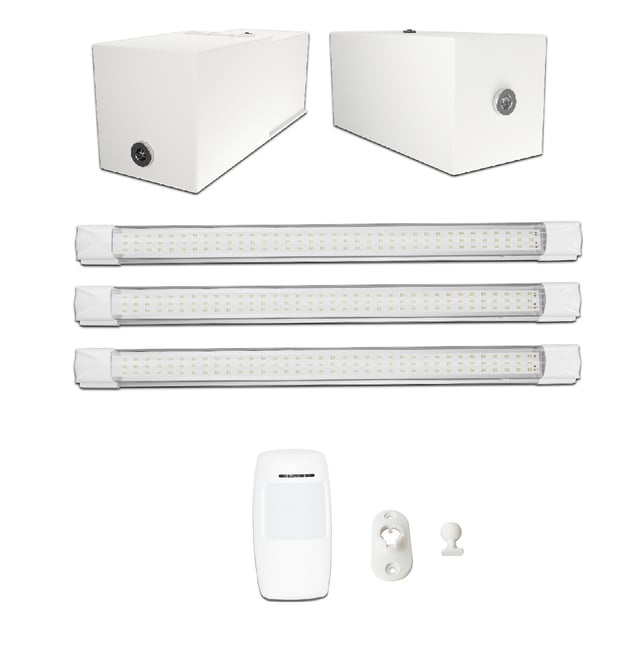 Kit éclairage sans fil garage box cave sous sol - 3 réglettes led - 2 Batteries - 1 Détecteur radio sans fil - Gamme PREMIUM 3300 lumens
