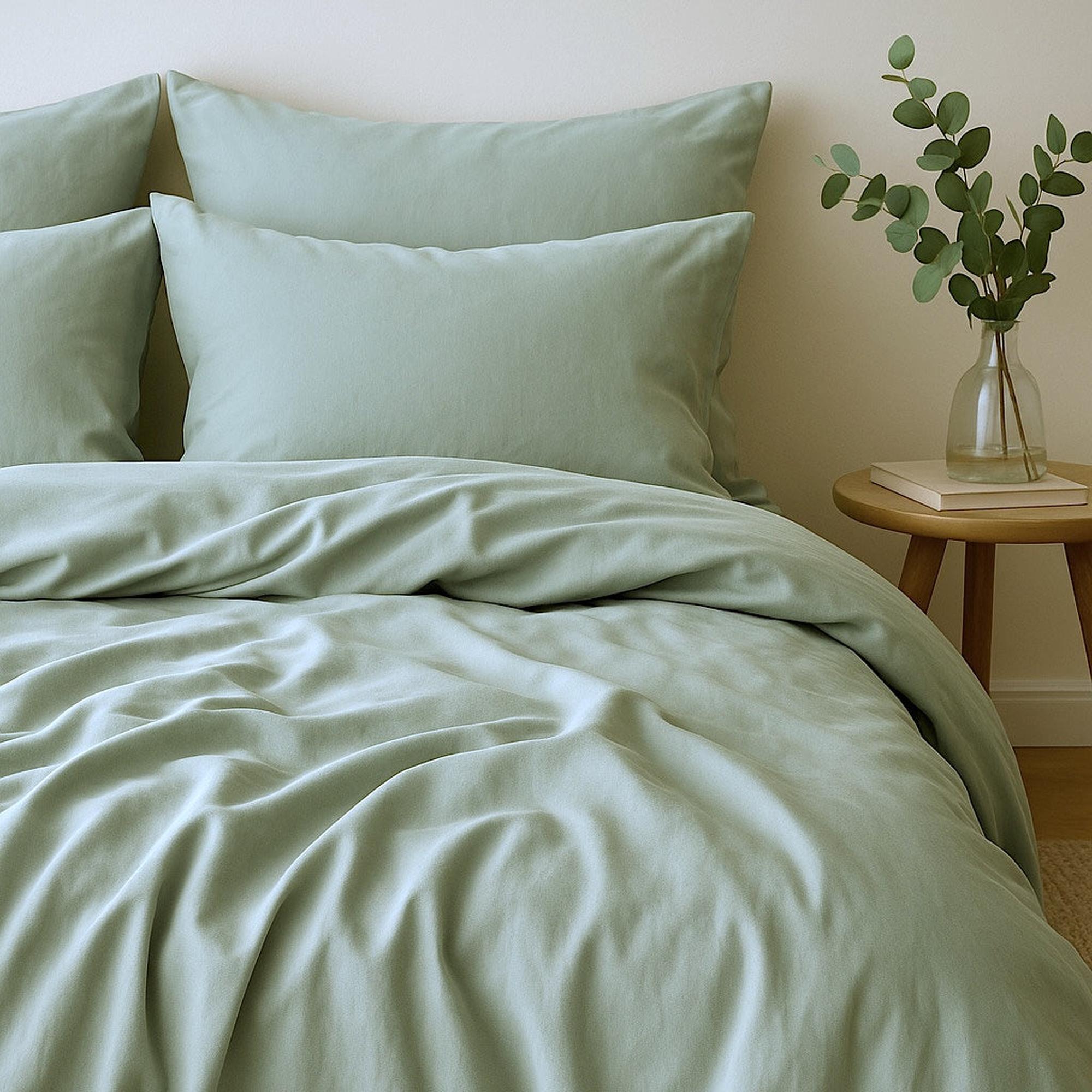 Housse de couette 260x240 satin lavé de coton bio vert céladon - 3