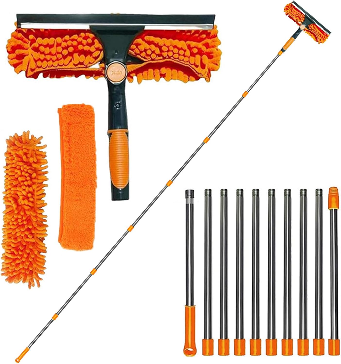 Raschietto Lavavetri 2 In 1 Con Manico Telescopico (50-124 Cm) | Spazzola E Tergipavimento In Silicone | Professionale Per Vetri, Pavimenti E Soffioni | Bianco
