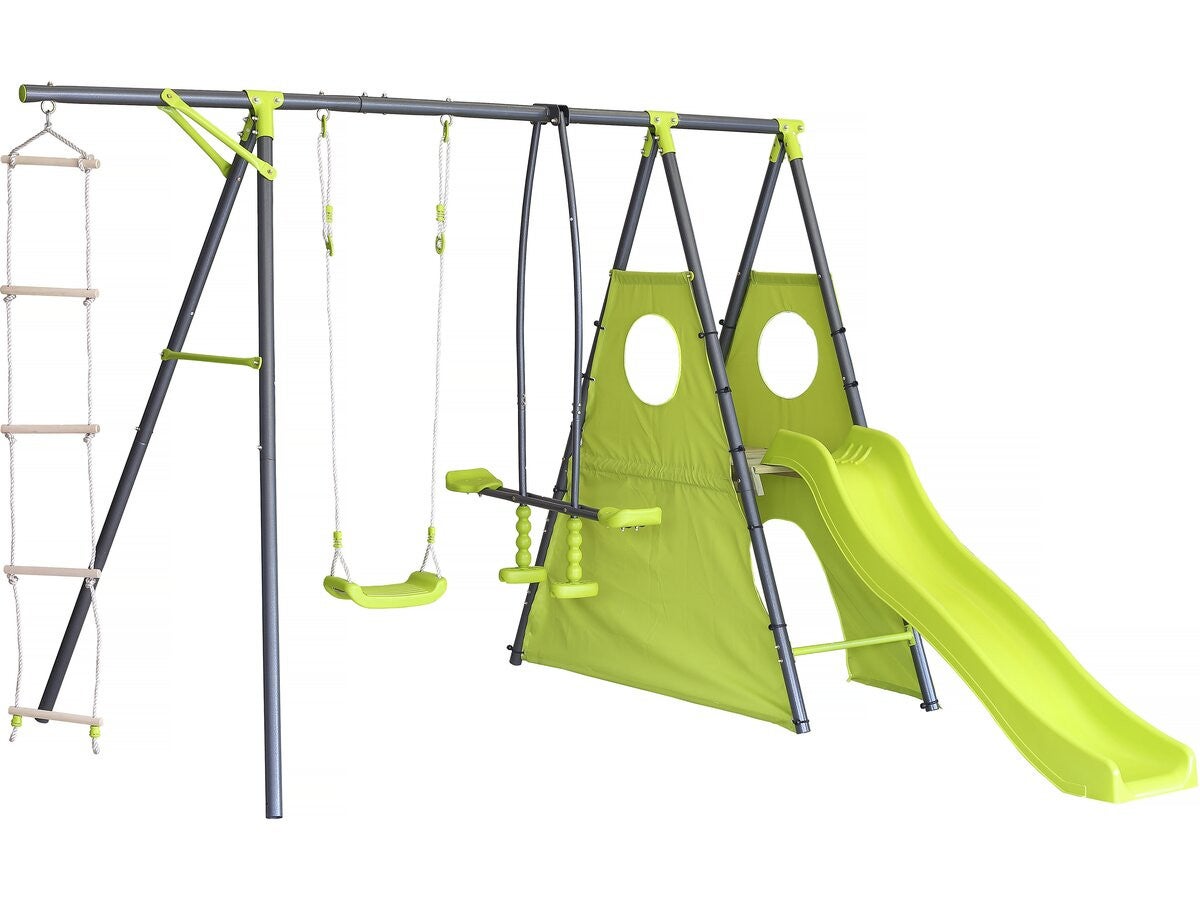 Metalowa konstrukcja do zabawy "Dany" ze zjeżdżalnią - 5 urządzeń - Zielony