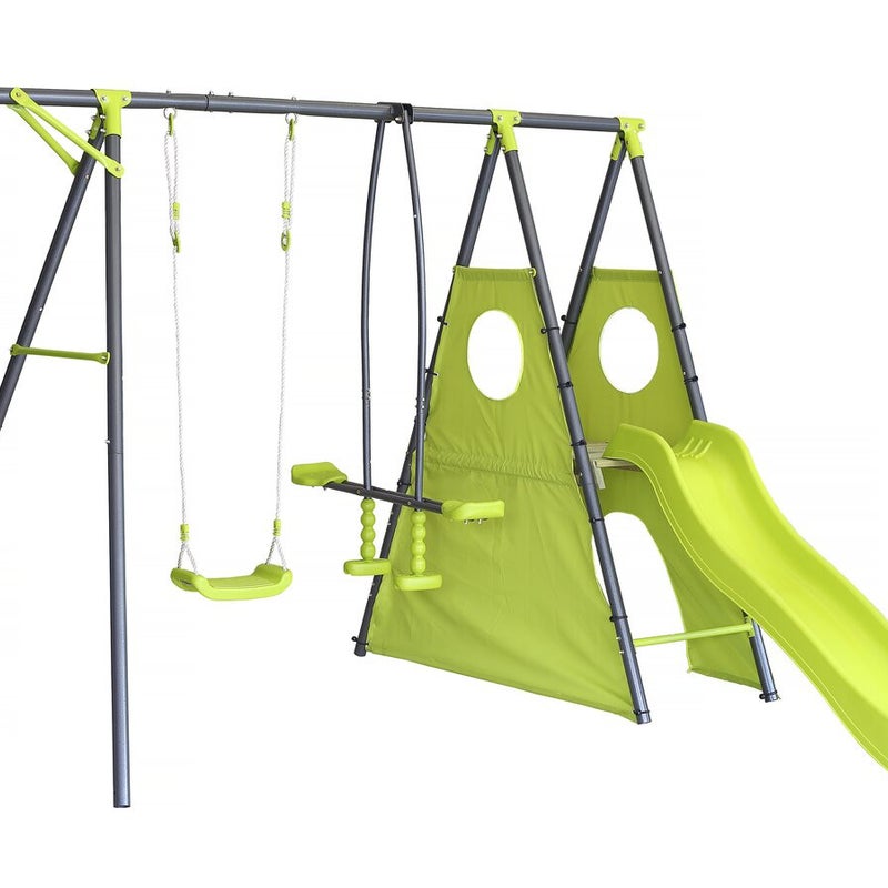 Metalowa konstrukcja do zabawy "Dany" ze zjeżdżalnią - 5 urządzeń - Zielony