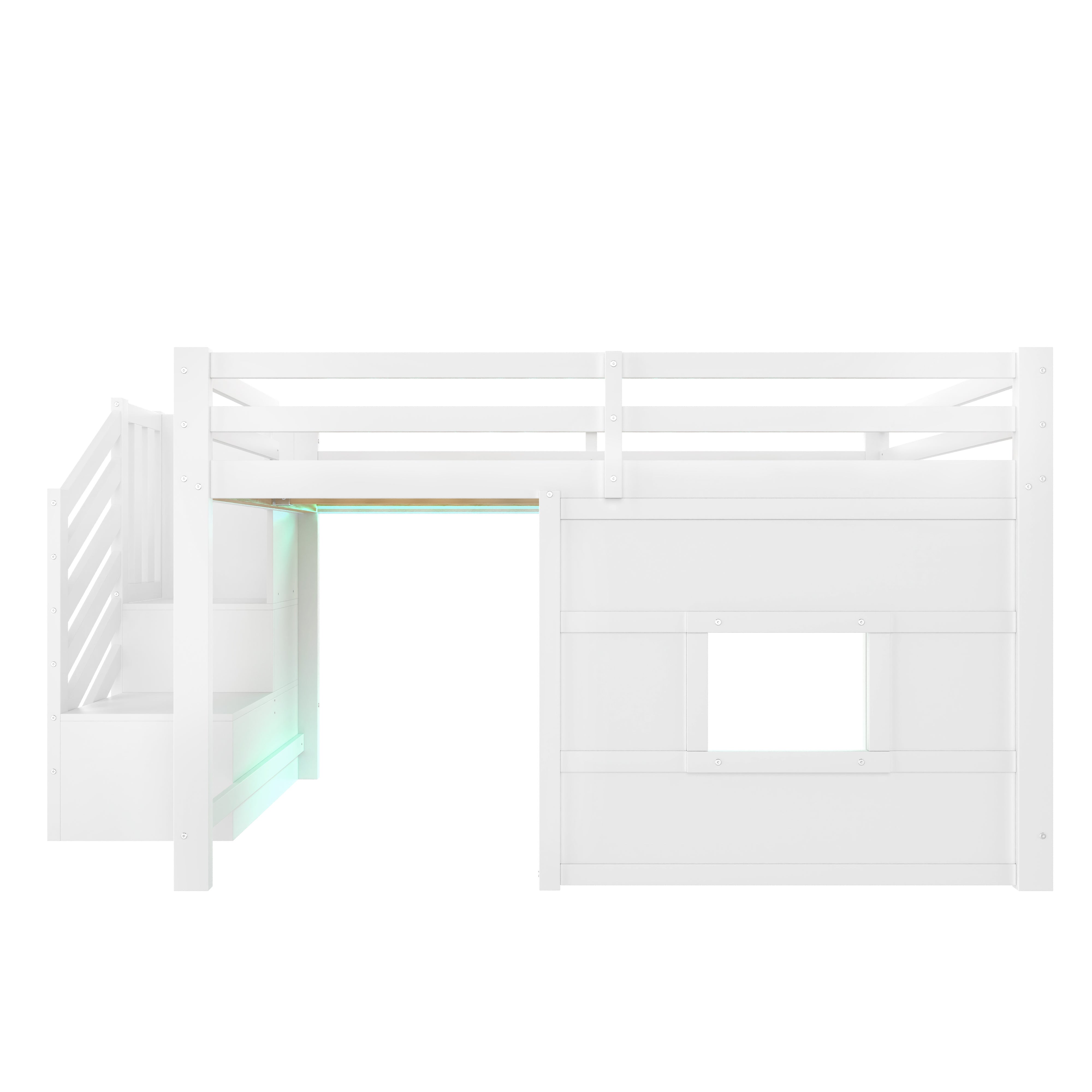 Lit mezzanine 140x200 cm avec Éclairage LED, lit superposé avec escalier Rangement et Fenêtre Ludique, lit enfant avec sommier à lattes, blanc - 8