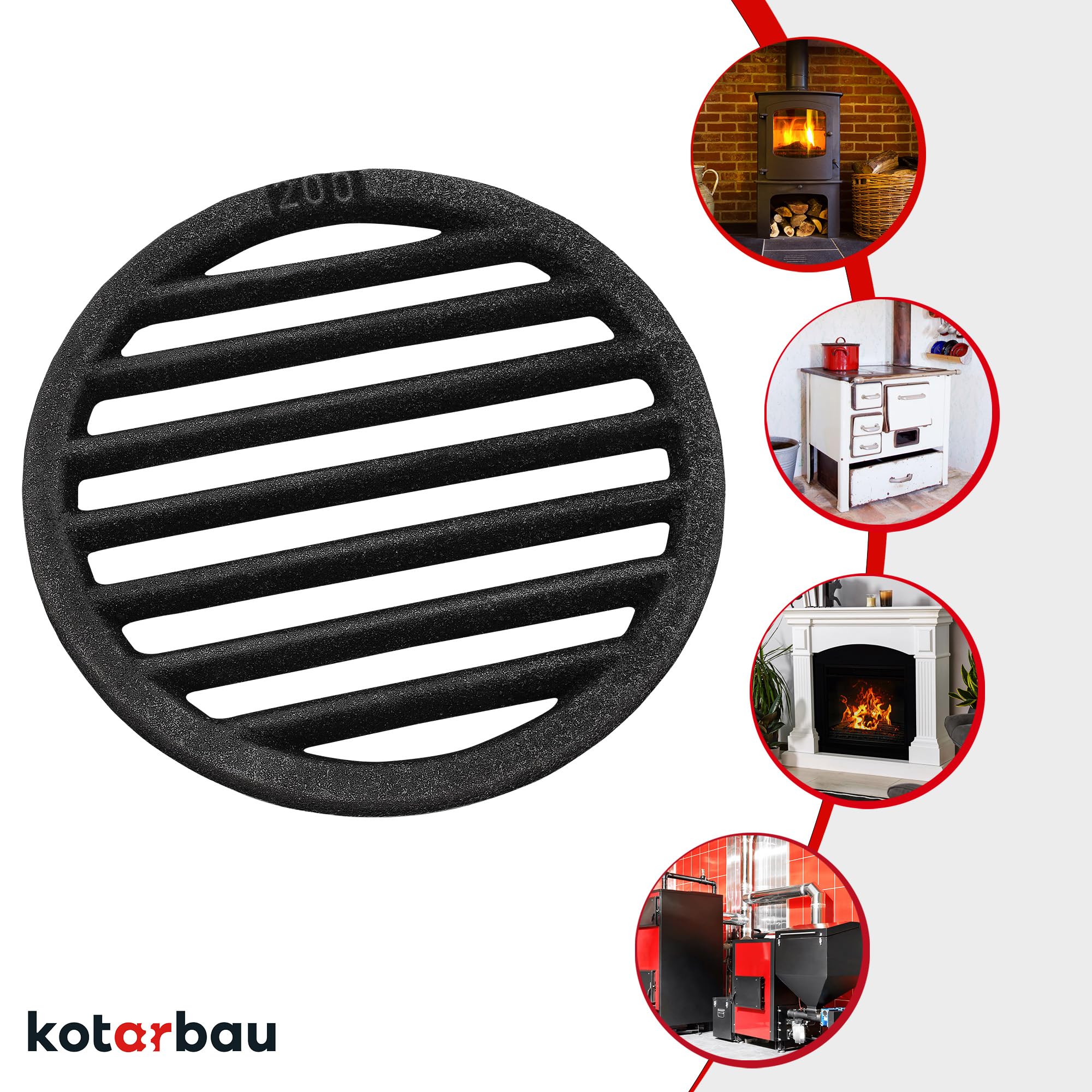 Grille de Cheminée en fonte diamètre 20 cm - Grille en fonte carrée - Résiste aux températures élevées - KOTARBAU - 5
