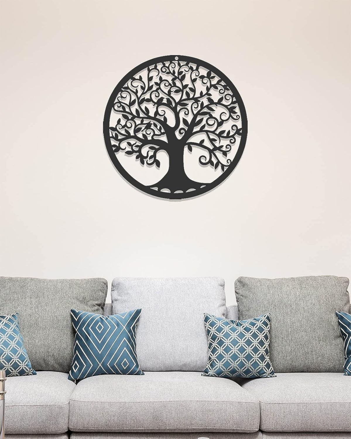 Arbre de vie en métal Décoration murale Silhouette Art pour Cadeau Intérieur Cadeau Extérieur Jardin Maison Décoration (Noir, 30x30cm) - 2