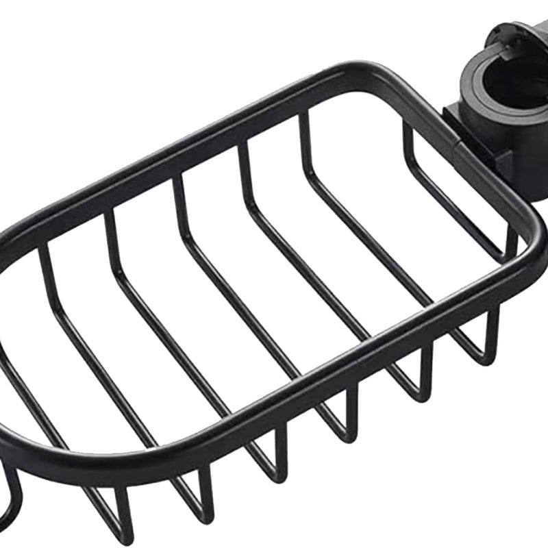 Teleskopowa mydelniczka prysznicowa, czarna, aluminiowa, 18 x 10,5 x 4,5 cm, 1 sztuka, uchwyt na gąbkę kuchenną, kosz spustowy, bez wiercenia