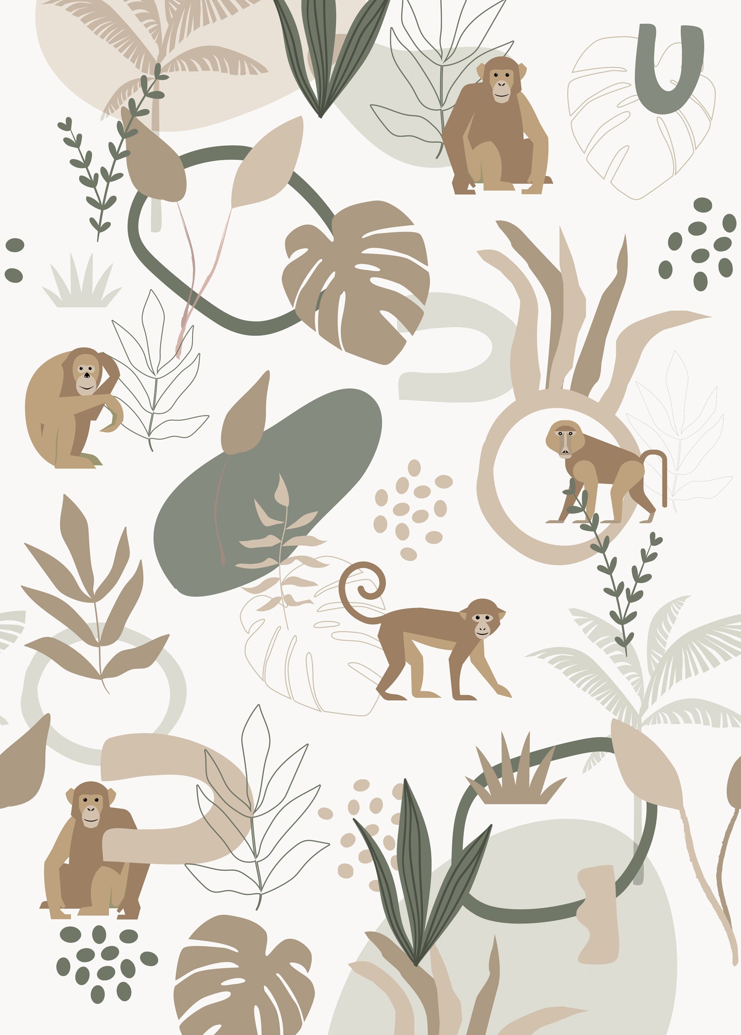 Fotomural monos beige y verde - 200 x 279 cm - estahome