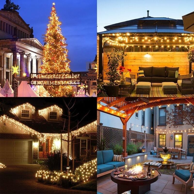 Guirlande solaire Jardin,6.5 m 30 boules de cristal étanche Guirlande lumineuse LED, 8 modes d'extérieur Starry lumières Guirlande lumineuse solaire - 4
