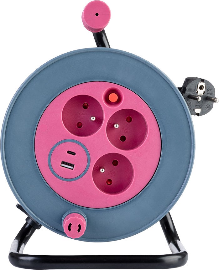 Enrouleur bricolage 3 prises + 2 USB-A/C - Rose - Zenitech - 2