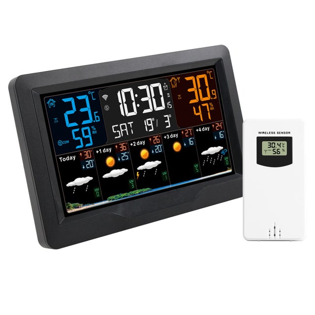 Station météo sans fil intérieure/extérieure, thermomètre intérieur avec capteur LED, horloge numérique, réveil, affichage de la date