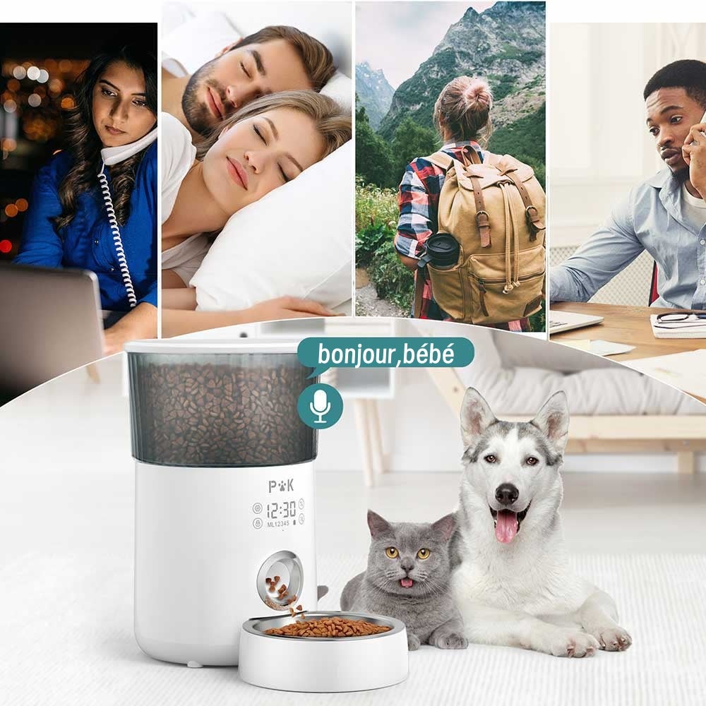 4L Distributeur de croquettes automatique écran tactile Distributeur de nourriture pour animaux Mangeoire automatique pour chat enregistrement vocal - 3