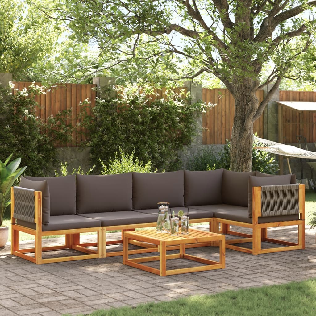 Salotto Da Giardino In Legno Acacia 6 Pezzi Con Cuscini Crema - Set Divani Angolari Con Tavolo E Schienali In Corda - Patio Esterno - 4