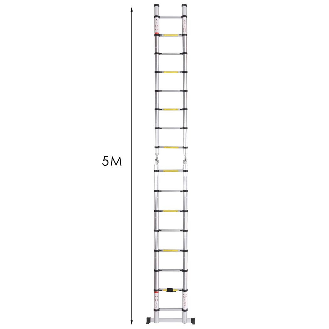 Scala telescopica da 5 m, in alluminio di alta qualità, portata fino a 150 kg (5 m, 2,5 + 2,5) - 2