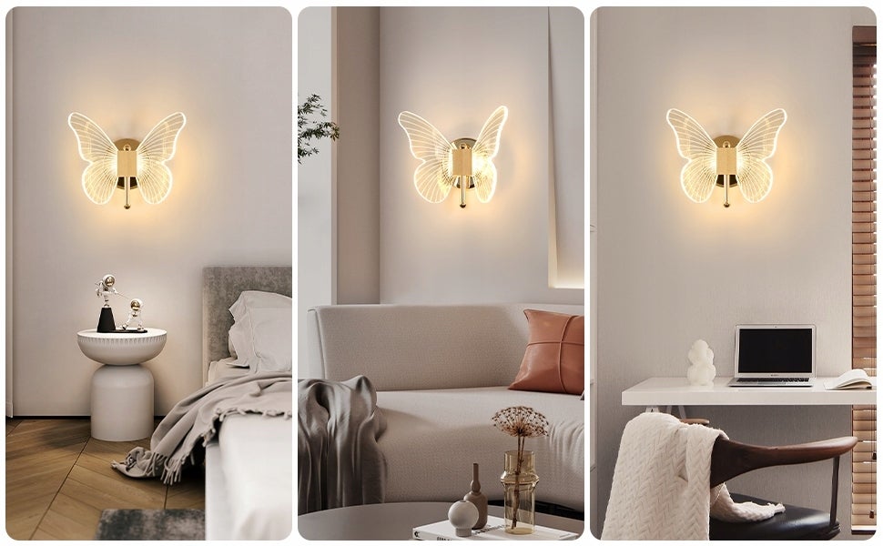 GOECO Applique Murale LED de Chevet,Or, en Acrylique, 10W Lumière Tricolore 6500K+4500K+3000K, pour Chambre - 4