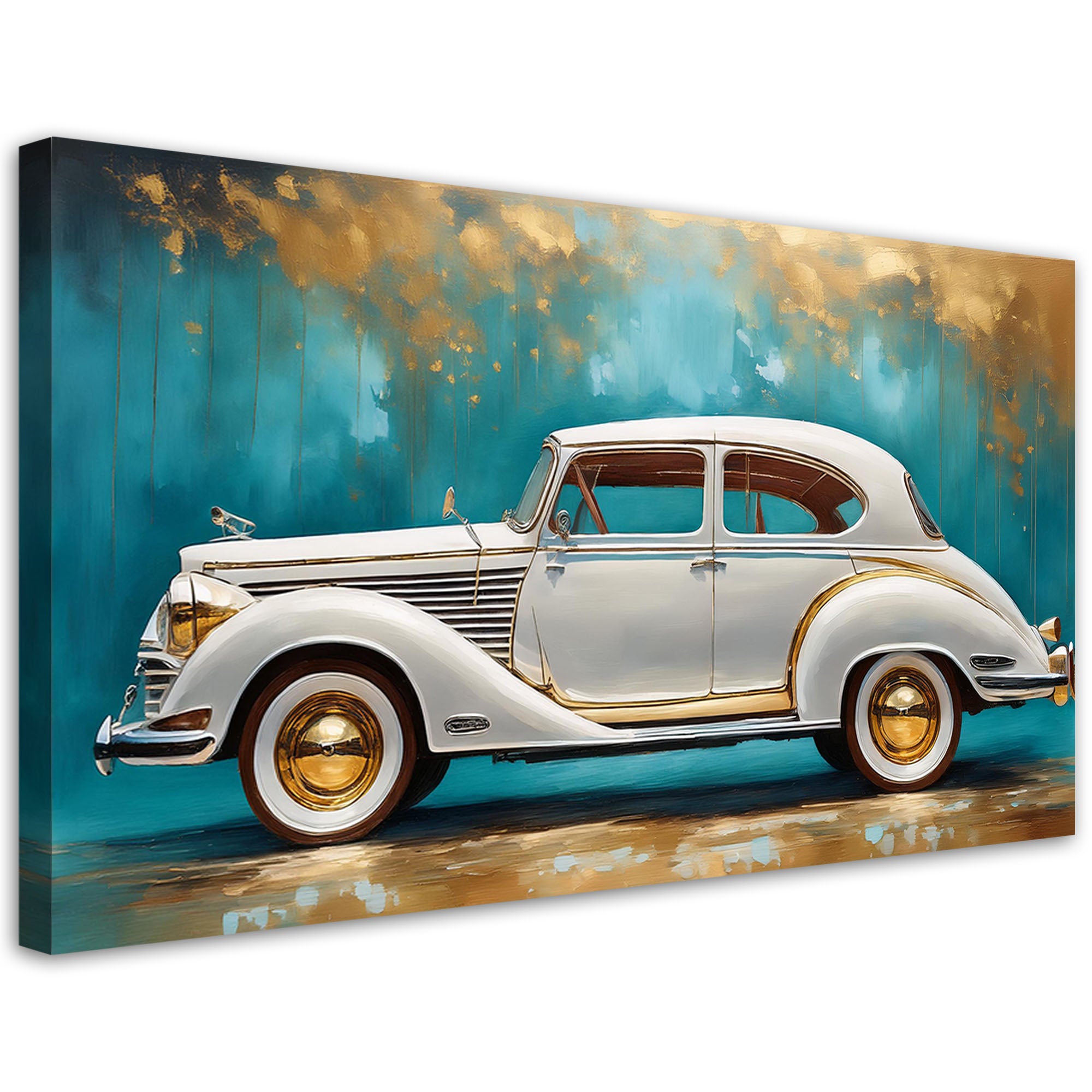 Obraz na płótnie, Zabytkowy Samochód Retro Turkusowe tło 120x60