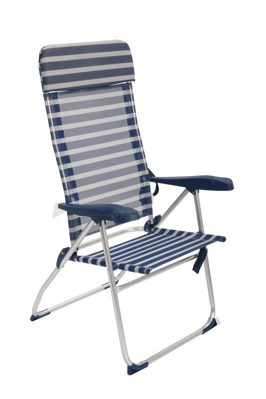 VIPHOGAR Silla playa XXL plegable 5 posiciones,con reposacabezas,con asa para transporte, material resistente de aluminio y textileno, 63x66x45/112