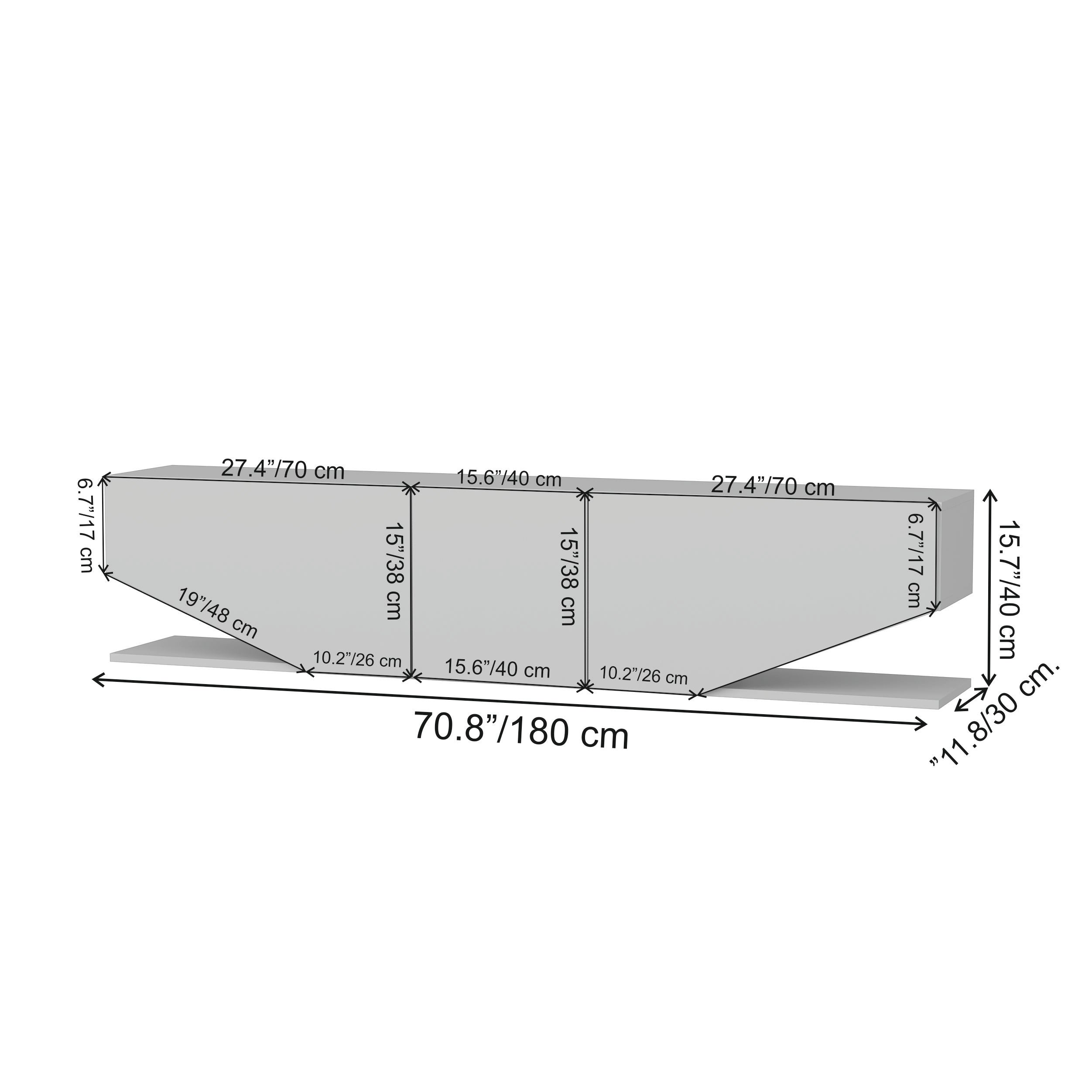 Meuble TV Pearl de 180 cm avec des armoires en style ailes (effet marbre noir) - 10