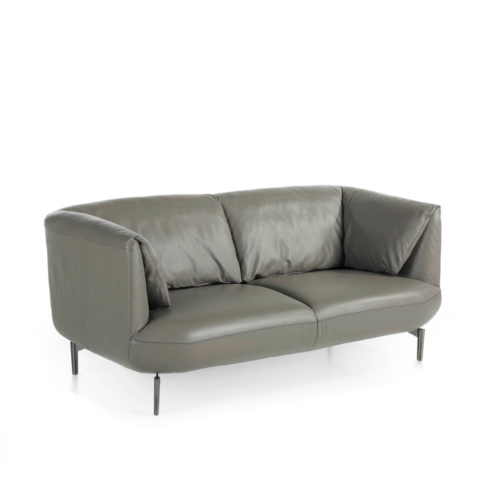 Sofá 2 plazas piel vacuno gris 175 x 90 x 78 cm.