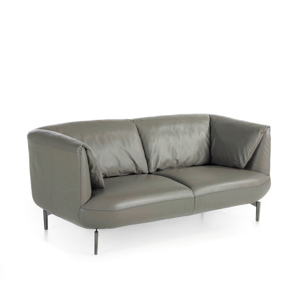 Sofá 2 plazas piel vacuno gris 175 x 90 x 78 cm.