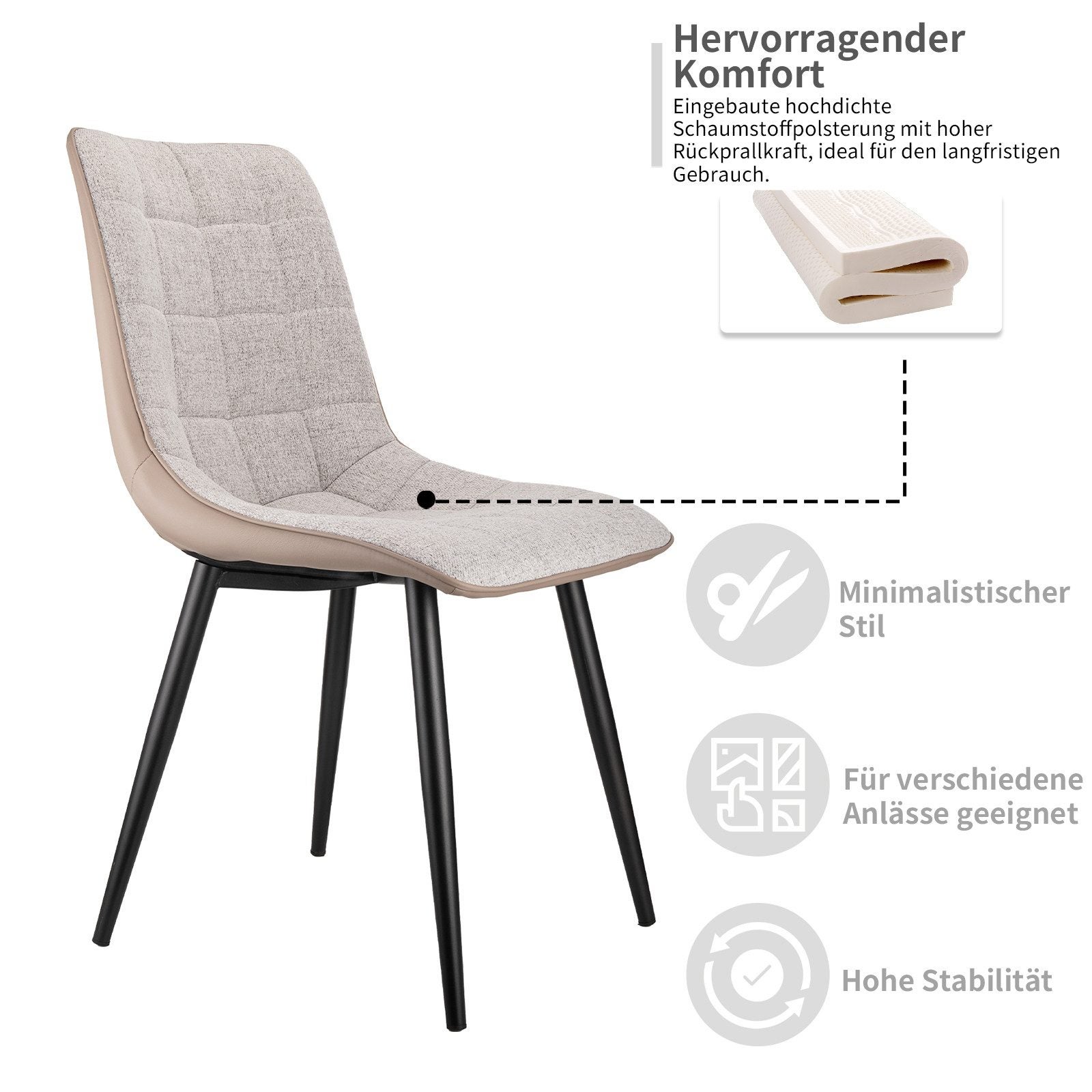 Set di 2 Sedie Ergonomiche da Sala da Pranzo, Sedile Imbottito, Struttura Metallica, Design Moderno - 9