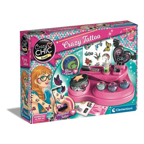 Clementoni Crazy Chic - Kit Tatouages Scintillants à Paillettes, Multicolore - Pochoirs + Colle + Paillettes Pour Enfants Dès 6 Ans