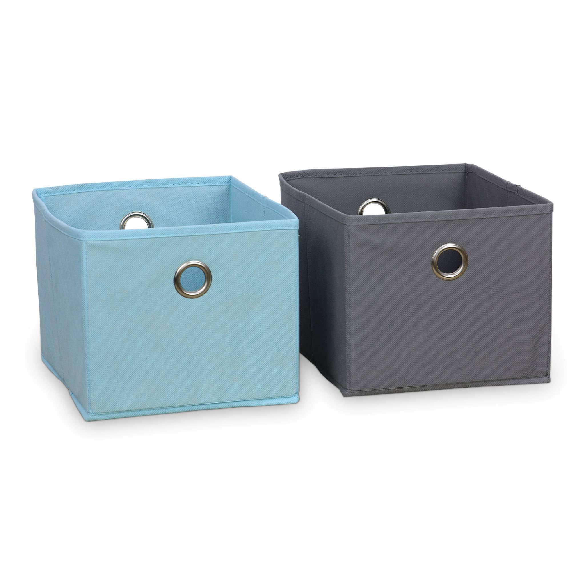 Meuble Rangement Enfant Alice's Home Camille - Blanc, 7 Compartiments, 4 Paniers Gris/Bleu