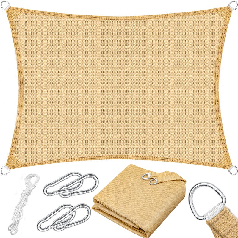Żagiel przeciwsłoneczny ochrona przed słońcem wiatrem tkanina HDPE prostokątny daszek markiza krotnie składana szwem krzyżykowym balkon taras ogrodu