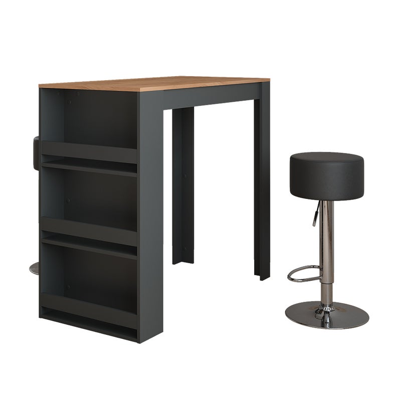 Vicco Zestaw stołu barowego Repose, Złoty dąb power/antracyt, 57 x 117 cm z 2 stołkami barowymi