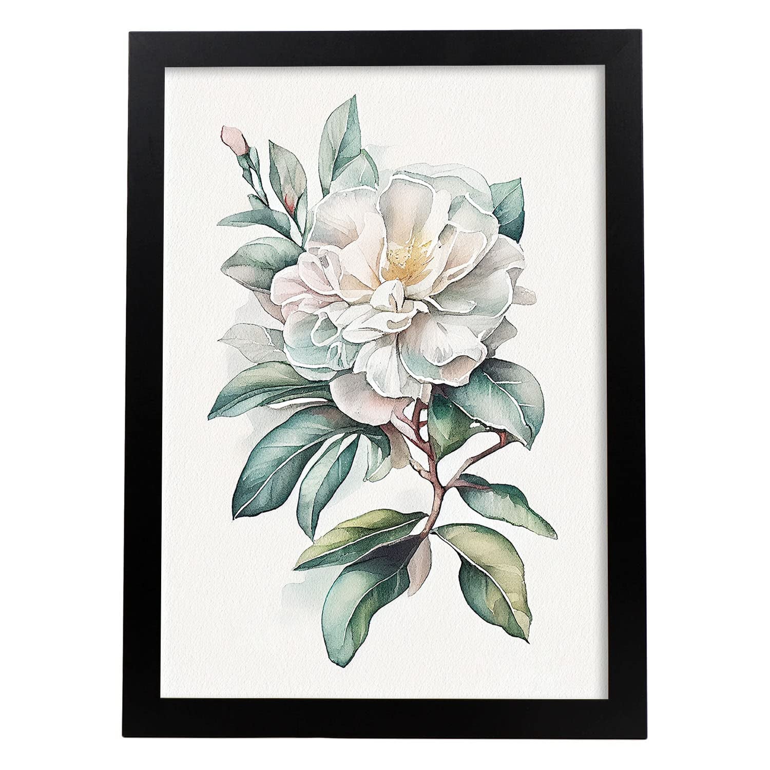 Nacnic poster de camelia estilo nórdico ilustraciones de botánica con flores y plantas en acuarela diseño moderno y modelo 4 a3 con marco negro