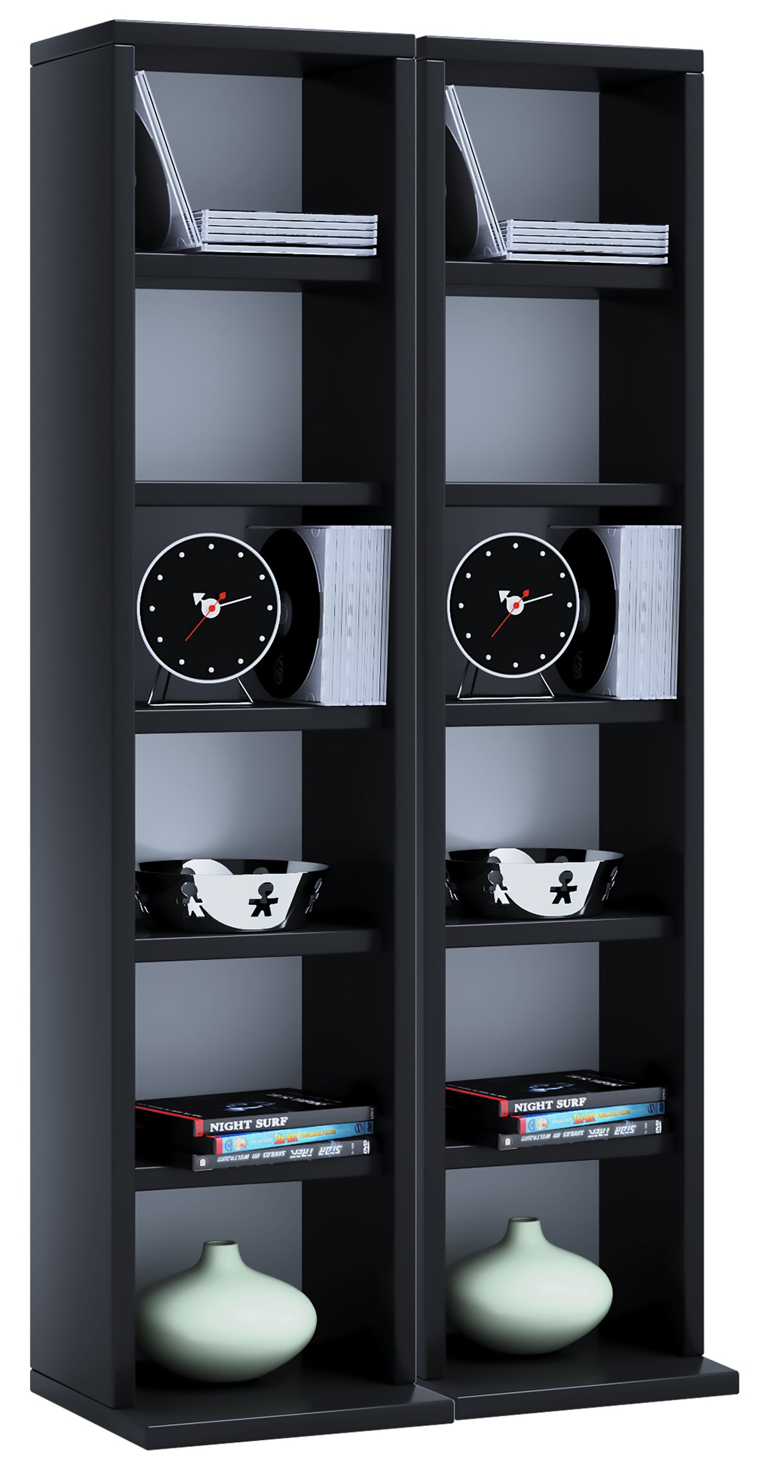 VCM Płyta CD / DVD Media Shelf Milano Czarny H. 92 x B. 42 x T. 20 cm