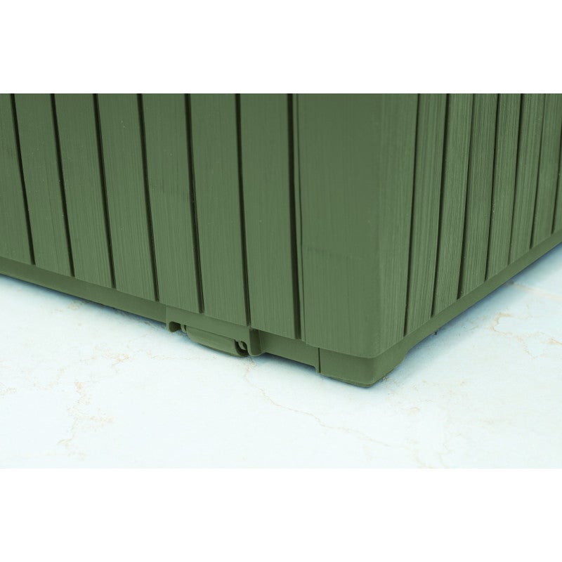 Coffre de rangement extérieur Keter Springwood 305L avec roulettes et siège - Effet bois vert - 3