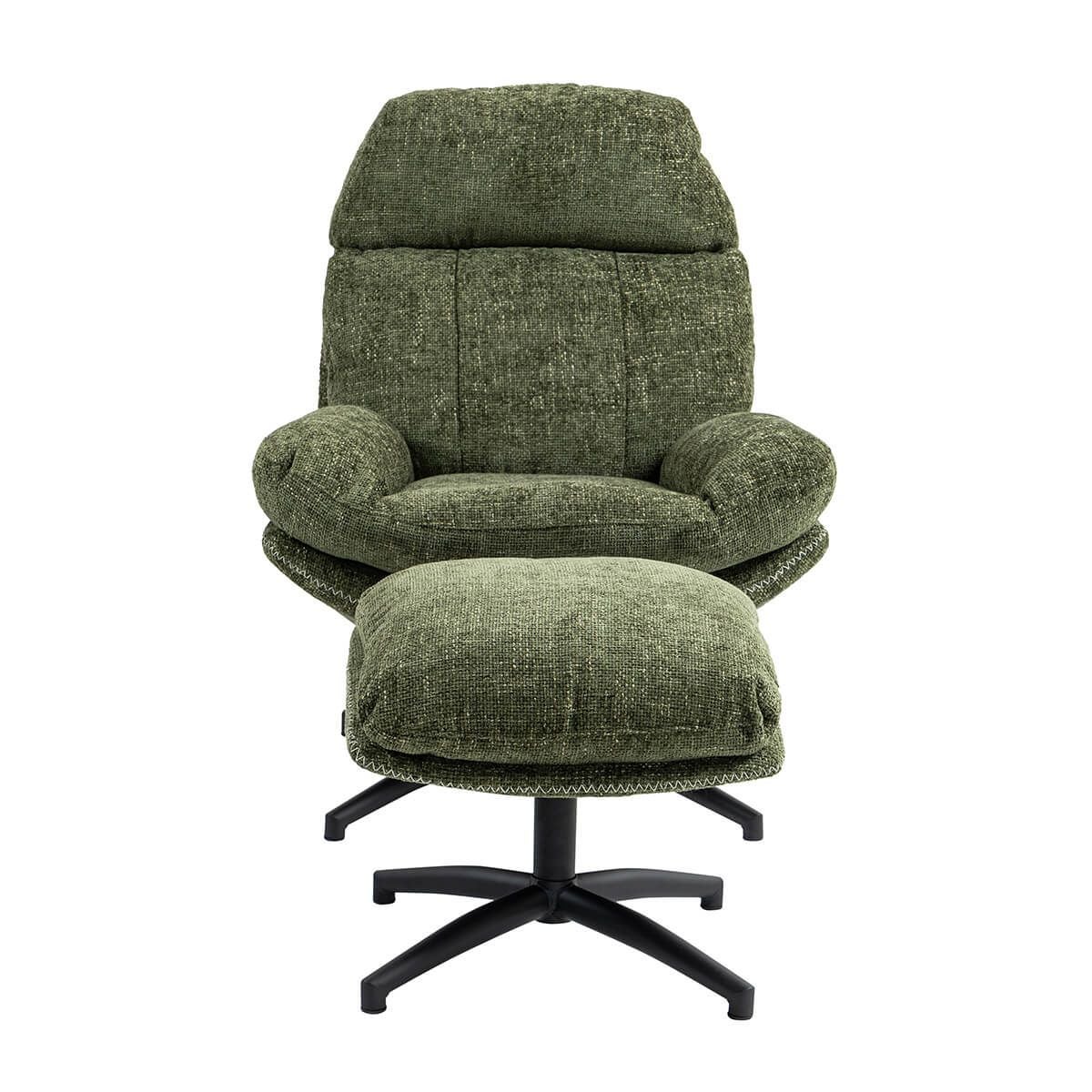 LOAM - Fauteuil Pivotant Inclinaison Réglable avec Repose Pieds Tissu Vert - 3