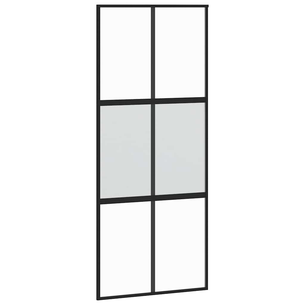 vidaXL Porte coulissante noir 90x205 cm verre trempé aluminium - 2