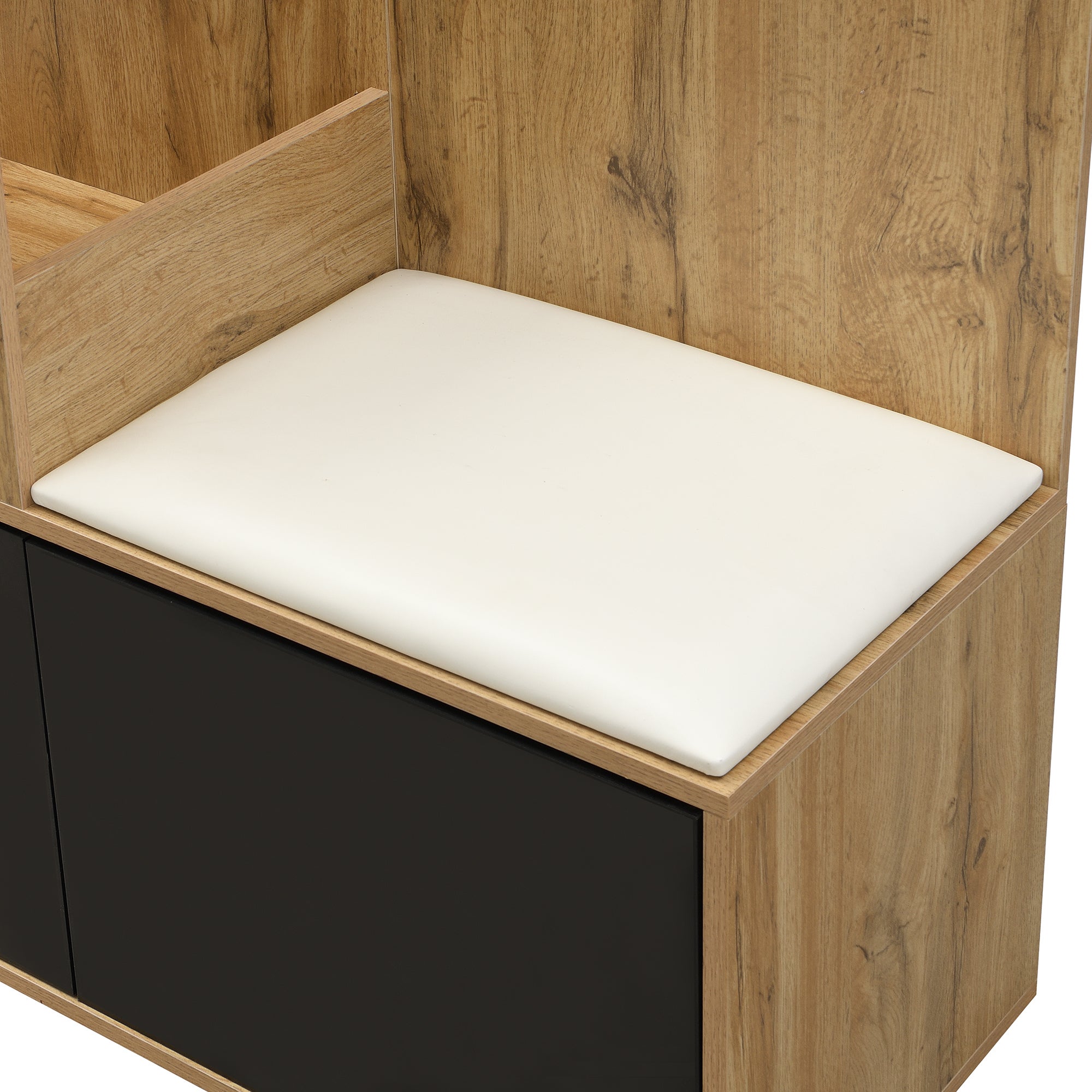 Hall D'entrée Élégant avec Miroir Secret & Banc - 5 Porte-Manteaux, Placard Chaussures (8-10 paires) - Noir/Bois - 191x100x38 cm - 6