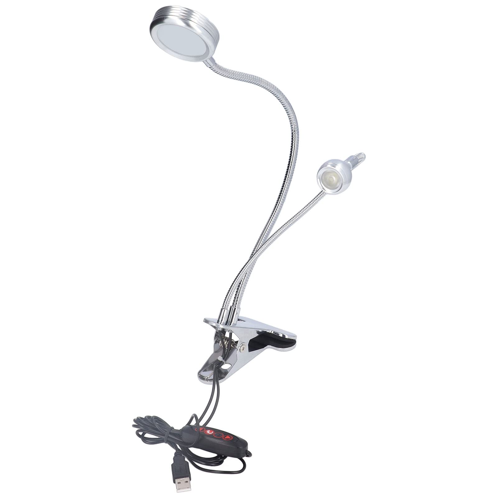 Lampka biurkowa z klipsem, regulowana w 10 poziomach, LED, z podwójną głowicą na gęsiej szyi, lampka stołowa do czytania do sypialni, salonu, biura